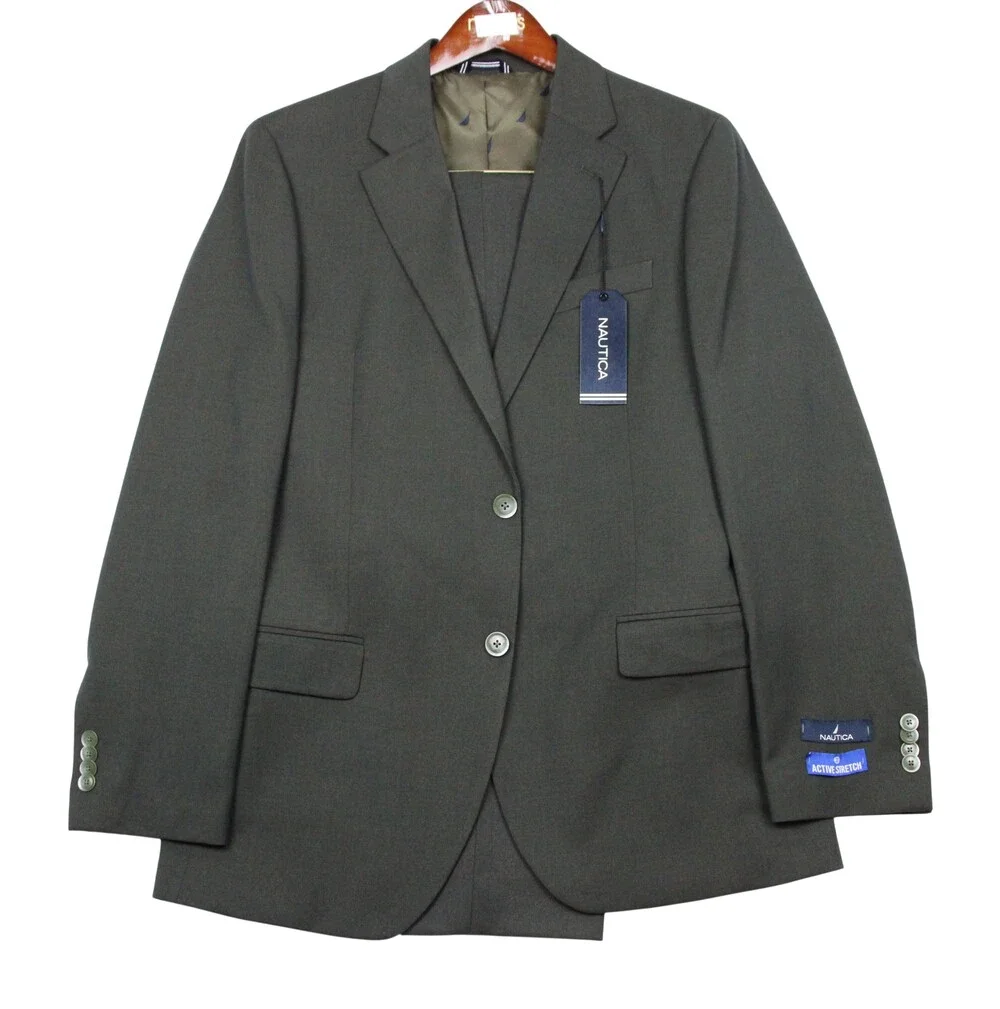 Nautica Suit Mens 38R 32W Olive Modern Fit GAFF Active Stretch 2 Piece NAF4452